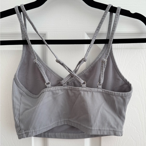 For Love & Lemons Ribbed Strappy Bralette Gray M Crop Top Adjustable Back - Picture 2 of 5